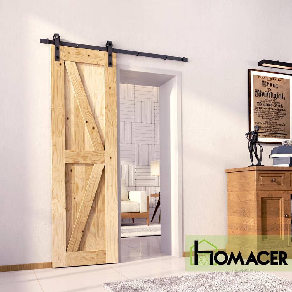 Unfinished Natural Pine Wood Single Barn Door, 26" x 84"