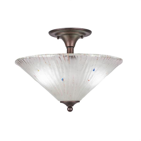 Unbranded Bristol 12.75 in. 2-Light Bronze Semi-Flush with 16 in. Frosted Crystal Glass Shade No Bulbs Included