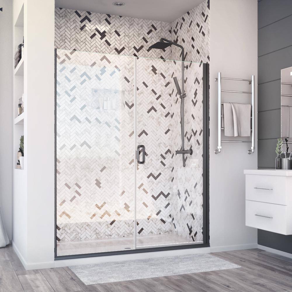 Distinctive Elite Matte Black Semi-Frameless Hinged Shower Door with Clear Glass