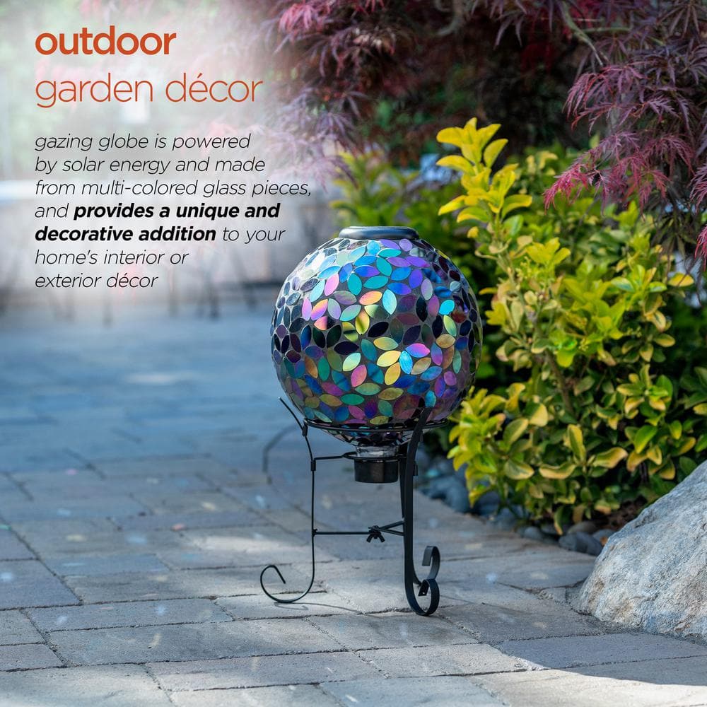 11" Solar Mosaic Iron/Glass Gazing Globe with Stand Purple - Alpine Corporation