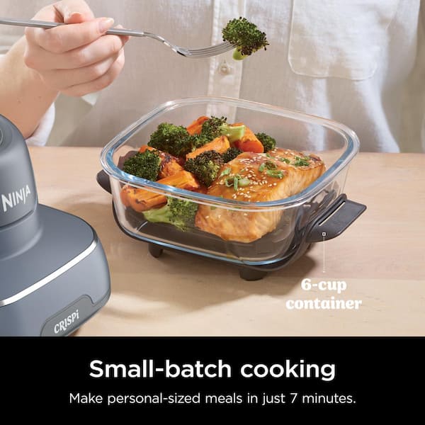NINJA Crispi 4 qt. Grey Portable Glass Air Fryer Cooking System with Storage Lids, Microwave, Freezer and Dishwasher Safe FN101GY
