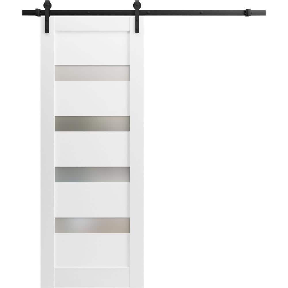 Assembly Required 24 in. x 84 in. 1-Panel Frosted Glass White Wood Sliding Barn Door with Hardware Kit price history on PriceWatchPro