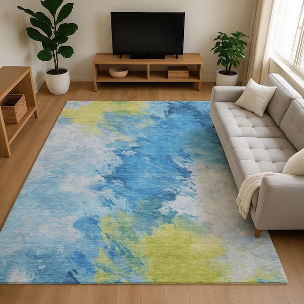 Mayfield Premium Machine Washable Abstract AMF1675 Blue 10 ft. x 14 ft. Area Rug