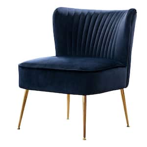 Trinity 25 in. Navy Blue Velvet Channel Tufted Accent Chair
