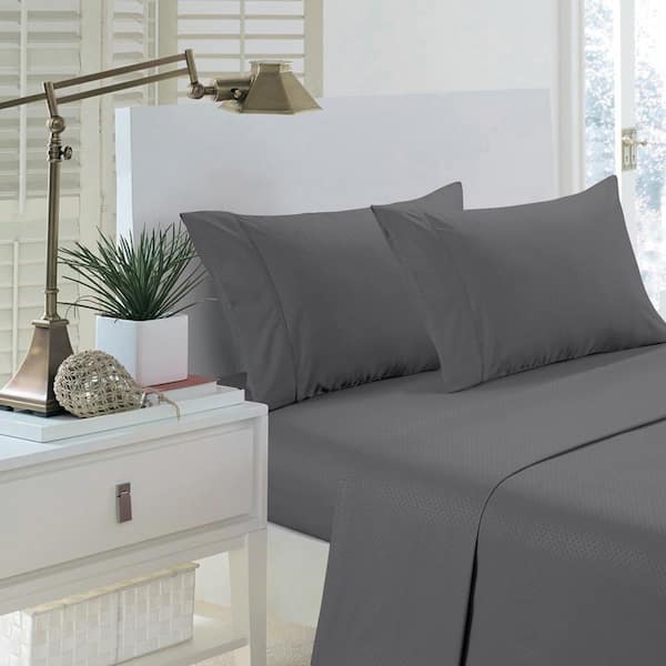 Unbranded Gray Brushed Extra Soft 1800-Luxury Embossed Polyester Deep Pocket Queen Sheet Set