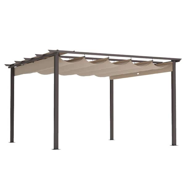 12 ft. x 12 ft. Aluminum Outdoor Pergola with Brown Retractable Shade Canopy