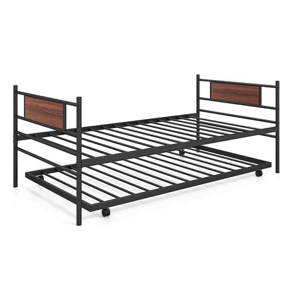 Costway Black Twin Size Metal Daybed with Trundle Mattress Foundation Heavy-Duty Sofa Bed