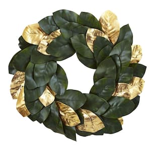 22in. Golden Leaf Magnolia Artificial Wreath