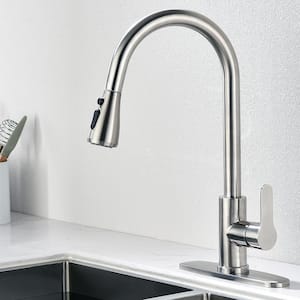 Modern Single Handle Pull-Down Sprayer Kitchen Faucet with 3-Spray Mode in Stainless Steel Brushed Nickel