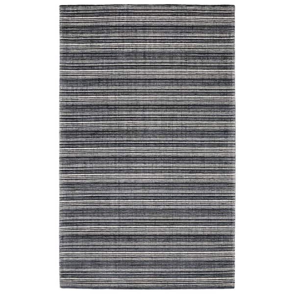 10 ft. x 13 ft. Black, Ivory Striped Washable Area Rug