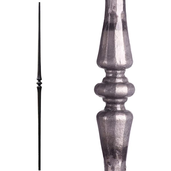 HOUSE OF FORGINGS Tuscan Round Hammered 44 in. x 0.5625 in. Satin Clear Single Tapered Knuckle Solid Wrought Iron Baluster