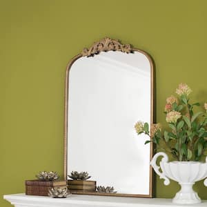 24 in. W x 36 in. H Gold Arched Iron Framed Antique Decorative Wall Mirror Bathroom Mirror for Vanity, Entryway