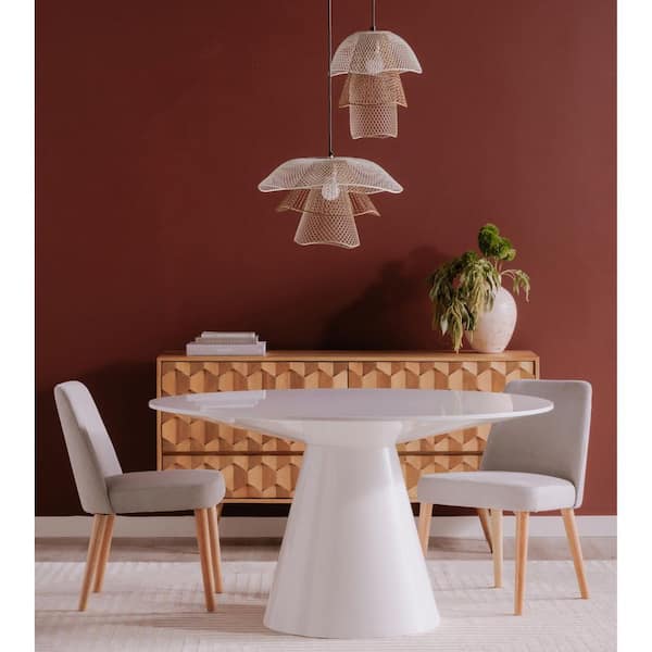 Haven Contemporary White High-Gloss Wood 54 in. Pedestal Base Round Dining Table, Seats 4