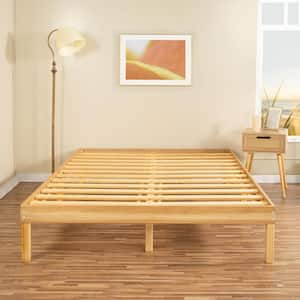 14 in. Natural Full Solid Wood Platform Bed with Wooden Slats