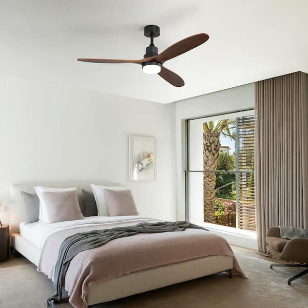 60 in. Indoor/Outdoor Integrated LED Solid Wood Black Ceiling Fan with Light, 6-Speed DC Motor and Remote Included