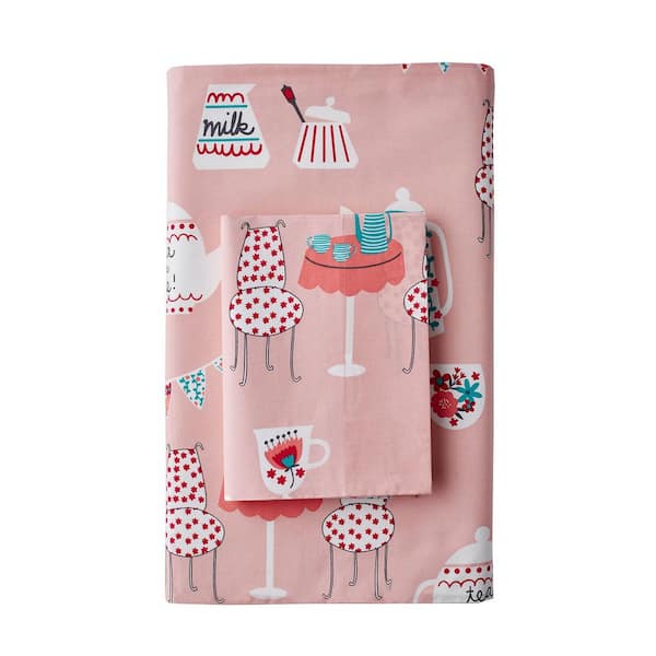 Cstudio Home by The Company Store Tea for Two Multicolored 200-Thread Count Cotton Percale Queen Flat Sheet