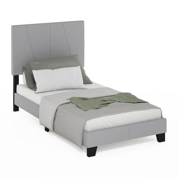 Lucy Gray Wood/Polyester Frame Twin Platform Bed with Geometric Design