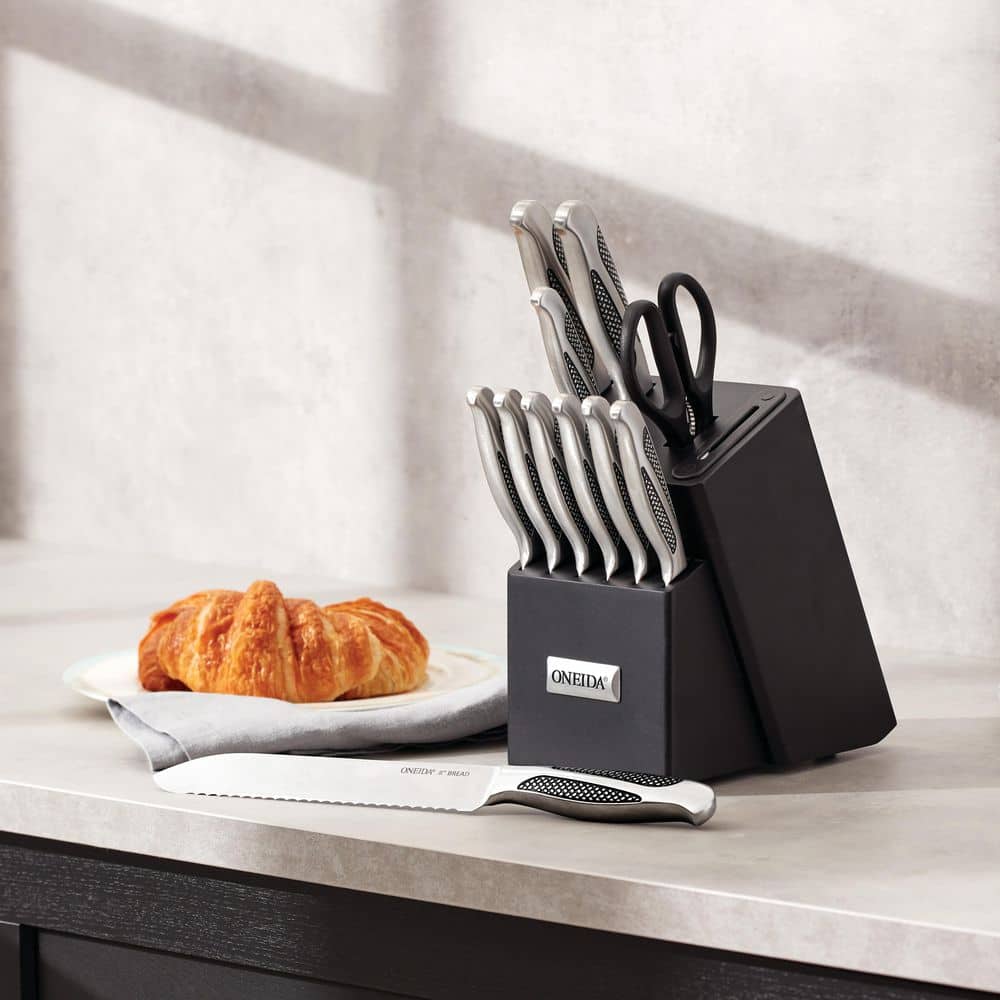 Oneida 14-Piece Stainless Steel Cutlery Block Set with Built-In Sharpener