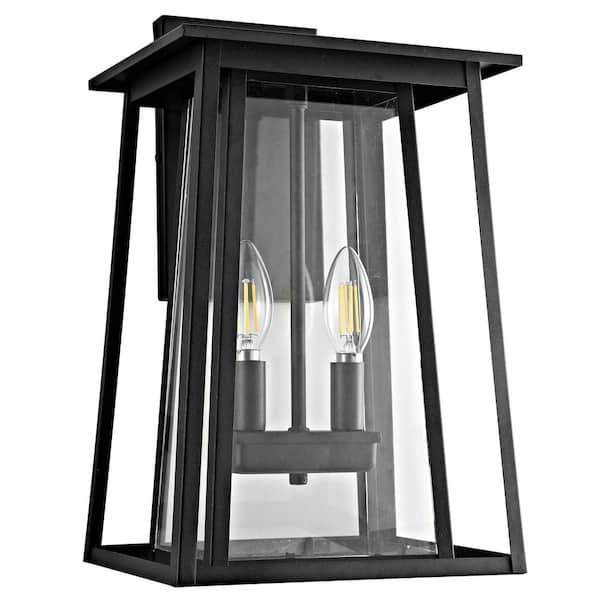 Velza 2-Light Black Outdoor Wall Lantern Sconce