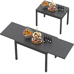 Black Rectangular Aluminum Outdoor Dining Table Large Extendable Patio Dining Table