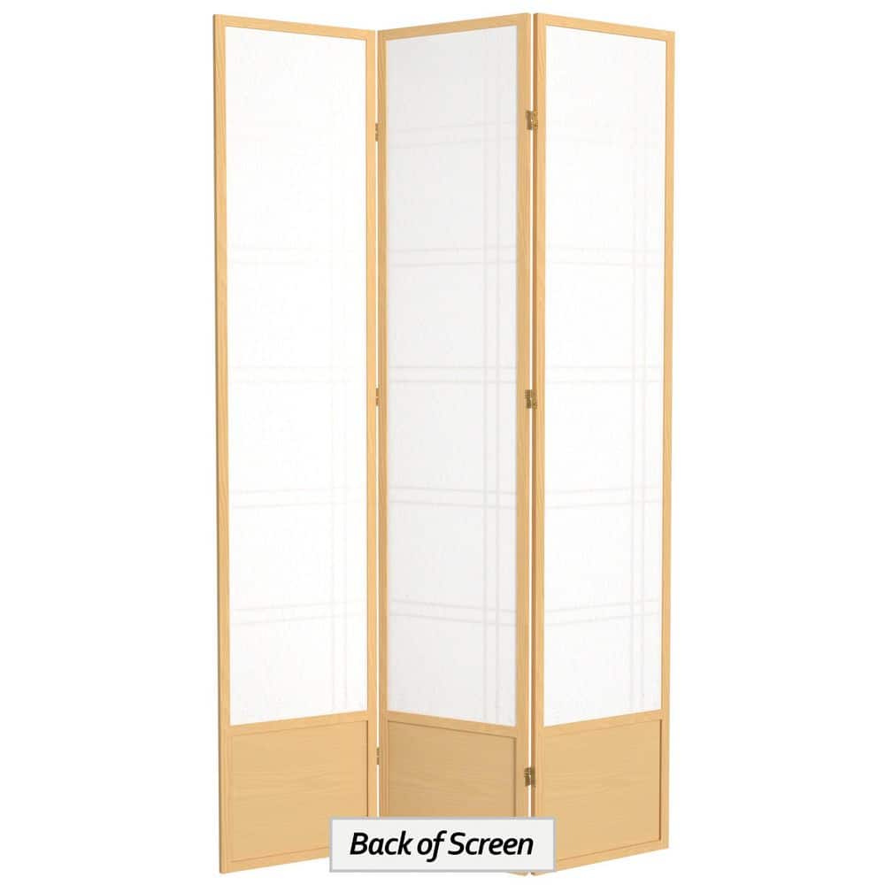 Natural Spruce Wood and Rice Paper Shoji Room Divider