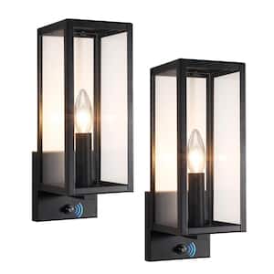 13 in. Black Outdoor Dusk to Dawn Hardwired Glass Wall Lantern Scone with No Bulbs Included(2 Pack)
