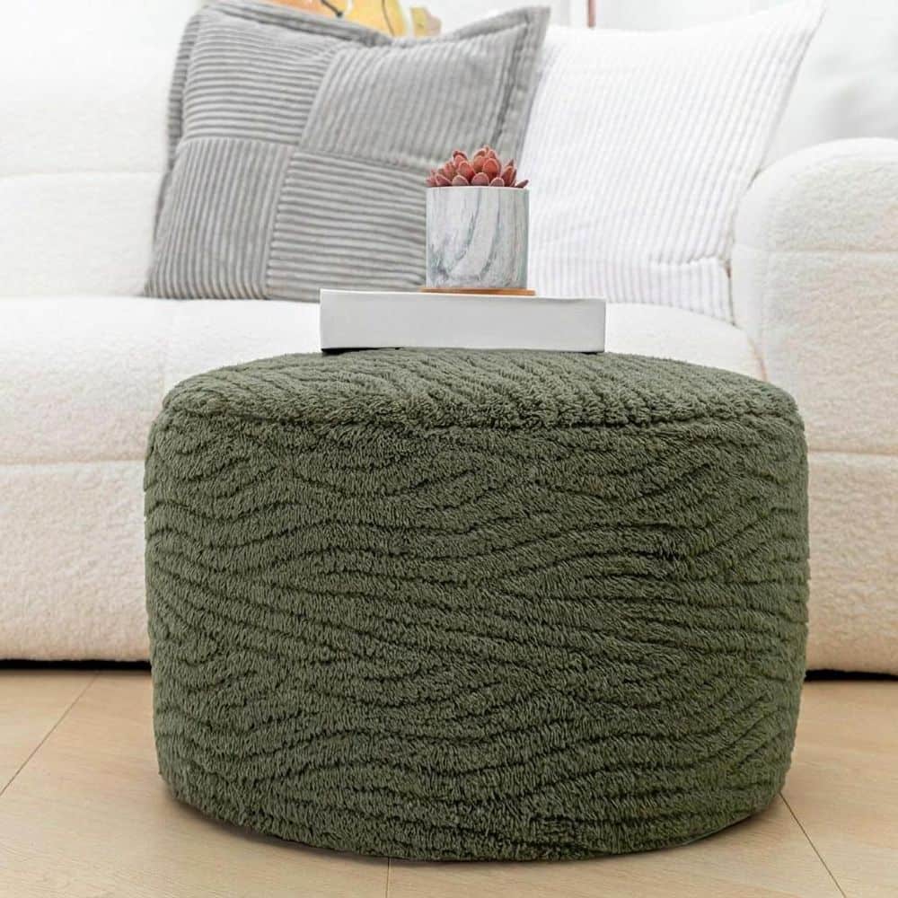 Upholstery Material is Fabric Plush Fiber Green Upholstered Round