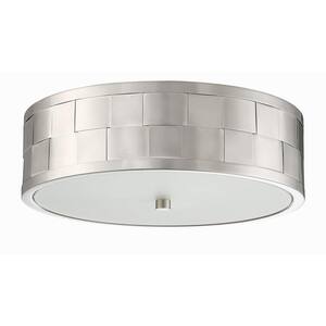 Nassau 15 in. 1-Light Brushed Nickel Drum Flush Mount with Frosted Glass Shade and No Bulbs Included 1-Pack