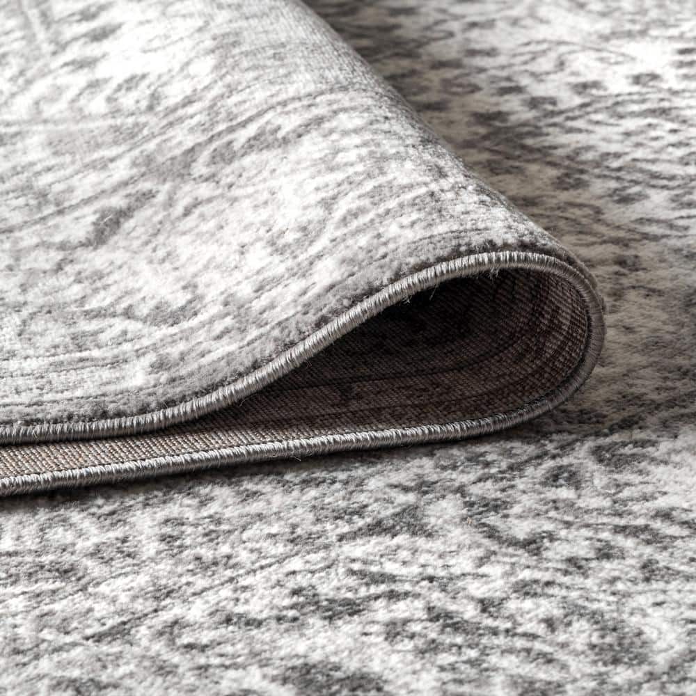 Gray Square Stain-Resistant Synthetic Area Rug