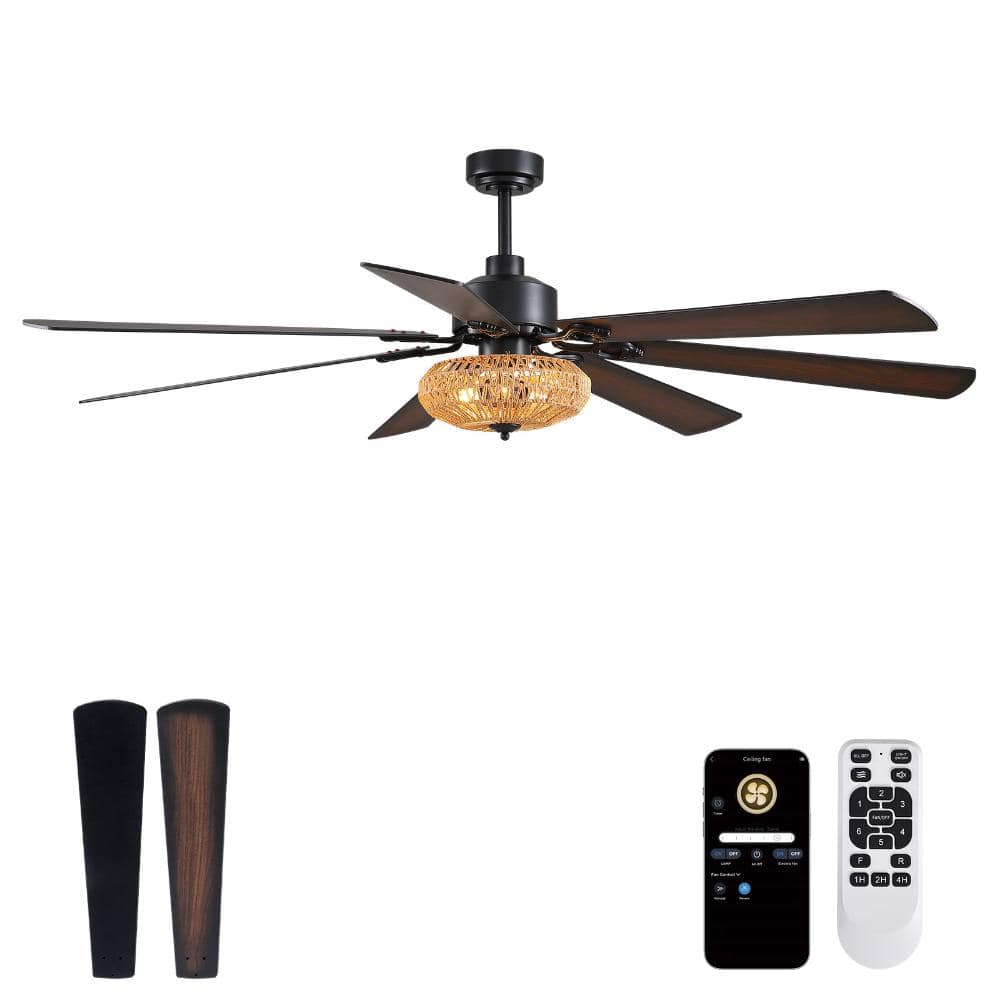 72in Black Ceiling Fan Light with Paper Rope-Woven Full-Coverage Shade, Timer and Remote Control (Bulb Not Included) price history on PriceWatchPro