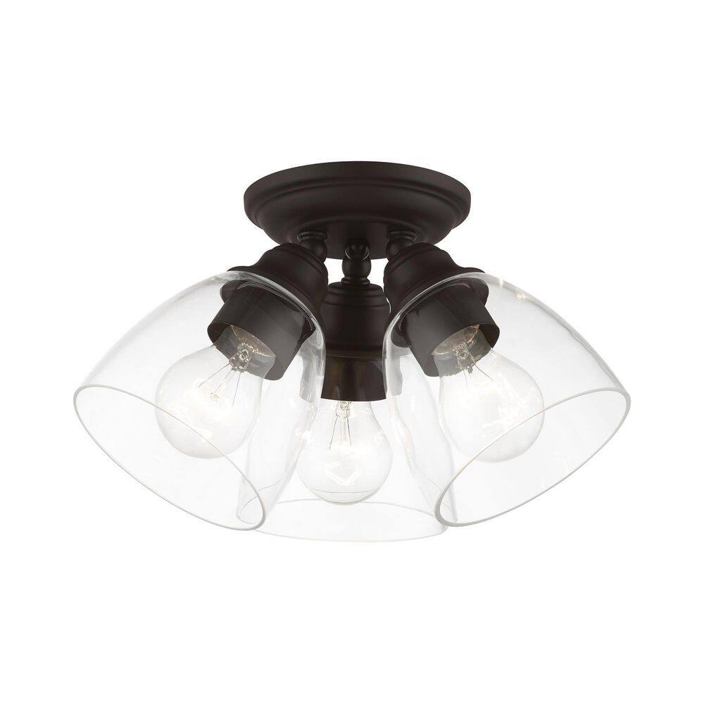 Bronze 3-Light Flush Mount with Clear Glass Shades