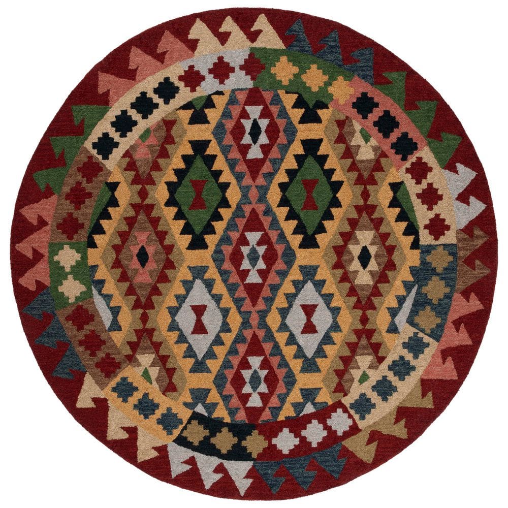 SAFAVIEH Aspen 7 ft. x 7 ft. Red/Green Geometric Round Rug APN418Q-7R ...