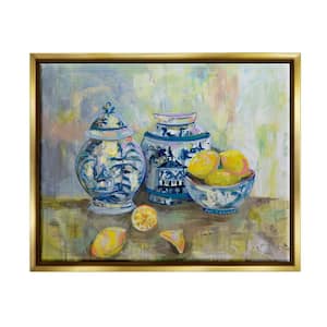 Lemons and Pottery Classical Painting by Jeanette Vertentes Floater Frame People Wall Art Print 25 in. x 31 in. .