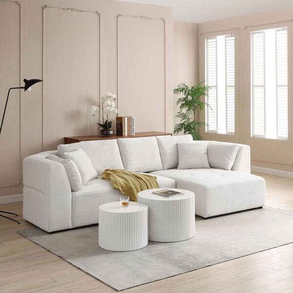 Magic Home 116 14 In Comfy Beige Curved L Shape Sectional Sofa With Right Facing Chaise Thickened Seat Cushions And Pillows