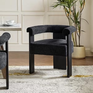 Emanuele Modern Black Boucle Dining Chair with Solid Wood Legs