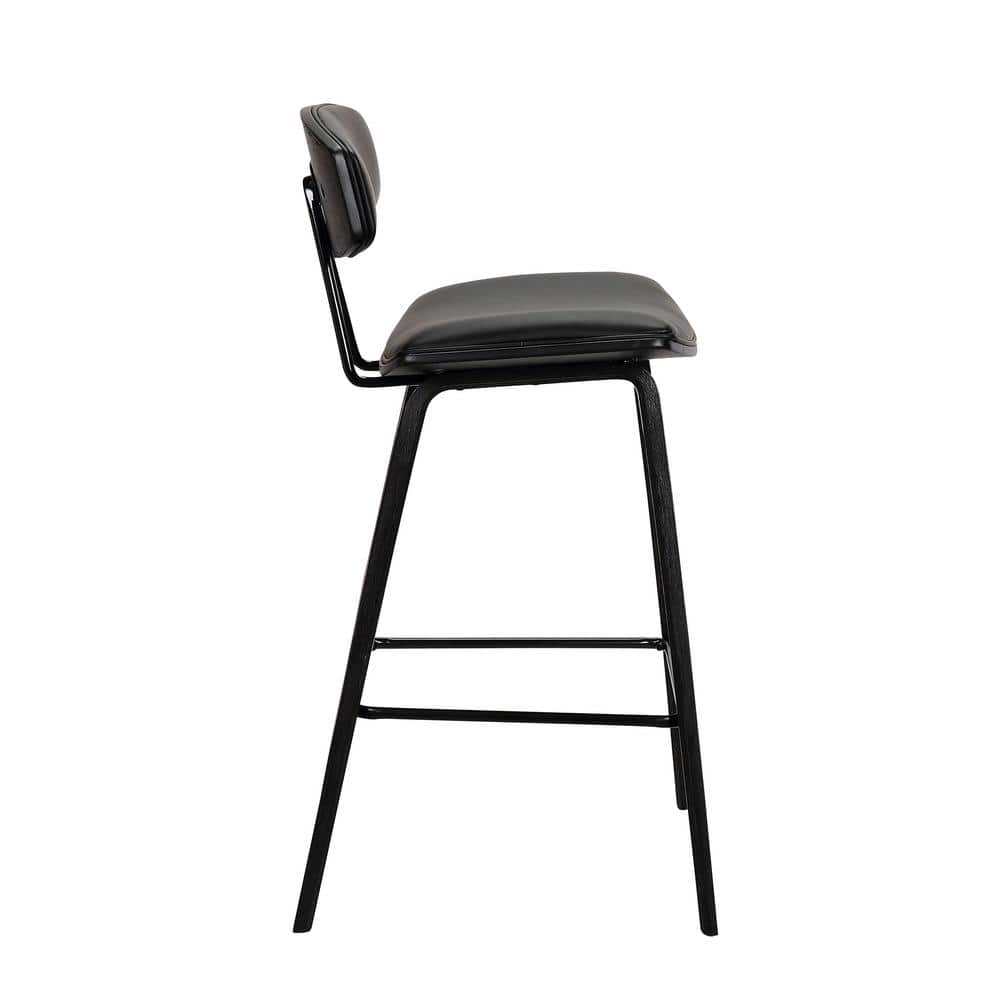 Fox 25.5" Black Faux Leather Counter Stool with Brushed Wood