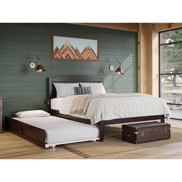 AFI Warren, Solid Wood Platform Bed with Twin Trundle, Full, Espresso