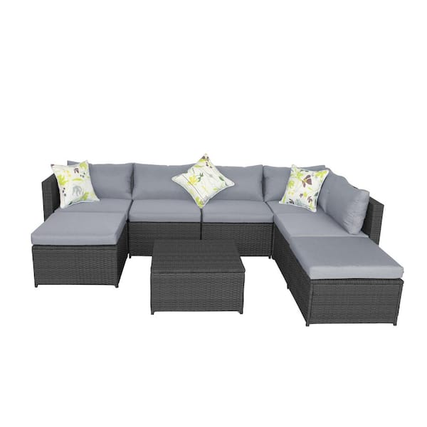 AUTMOON 8-Piece Outdoor Sectional Wicker Rattan Sofa Set with Cushions