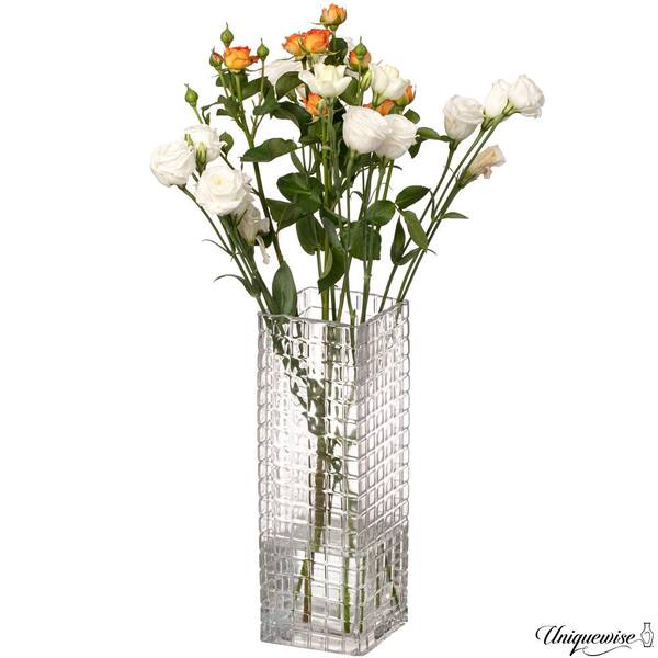 Uniquewise 12 in. Square Frosted Clear Glass Table Vase - A Timeless Centerpiece for bedrooms, Dining Tables, and, Living Rooms.