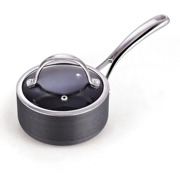 Cooks Standard 1 qt. Hard-Anodized Aluminum Nonstick Sauce Pan in Black with Glass Lid