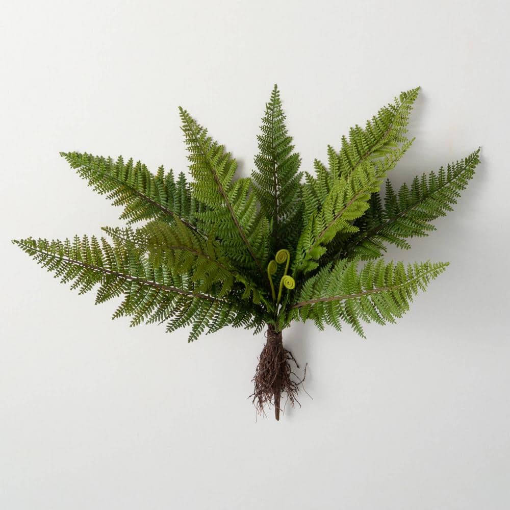 16 in. Artificial Green Fern Bush with Roots