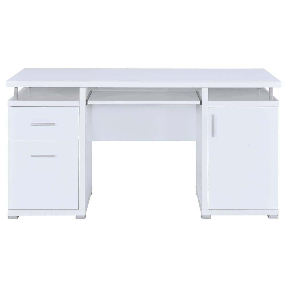 Contemporary White Home Office Desk with Sleek Storage