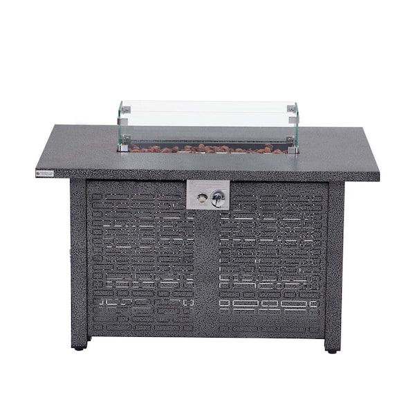 Cesicia 50000 BTU 41.7 in. W Grey Outdoor Fire Pit Table with Gas Hose, Lava Stones, AA Battery and Water-resistant Cover