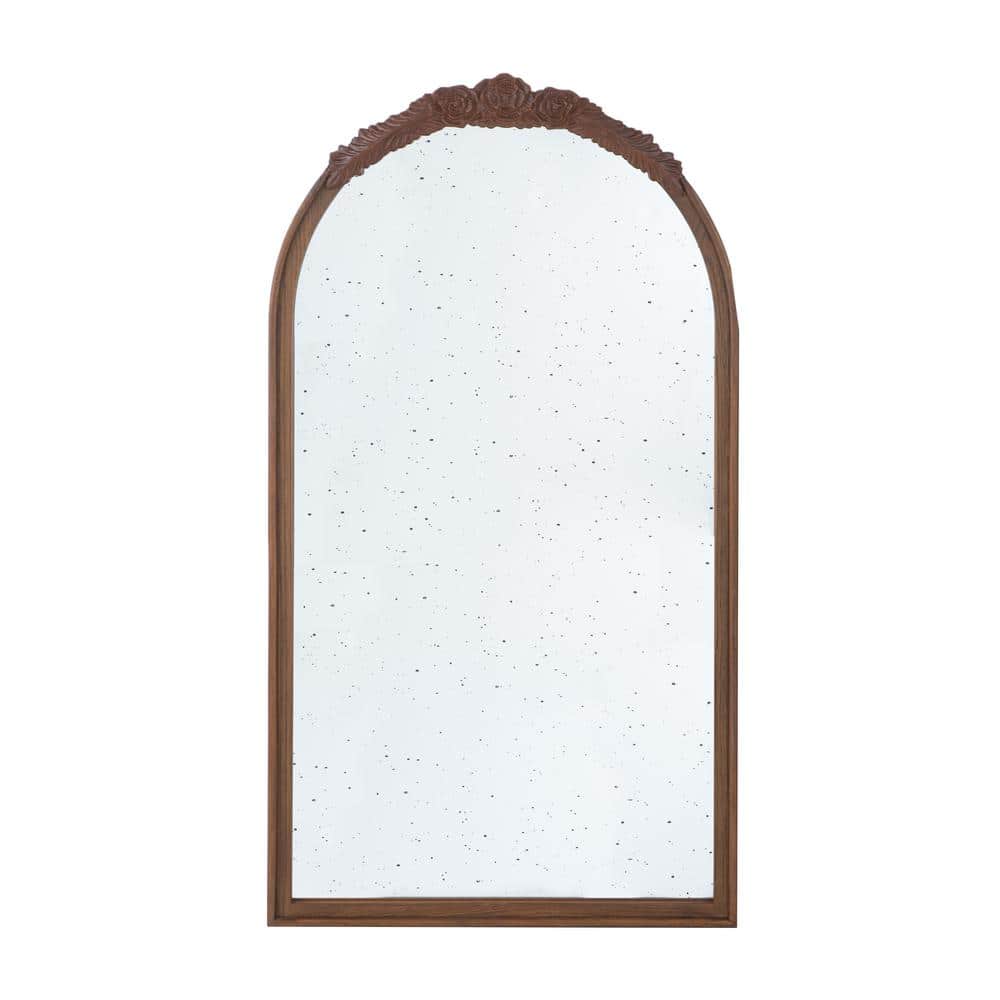 23 in. W x 42 in. H Arch Framed Brown Mirror with Hand Carved Rose Antique 