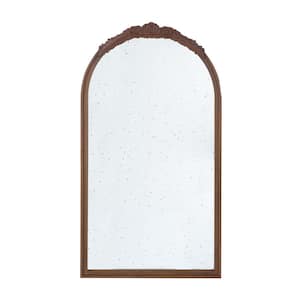 23 in. W x 42 in. H Arch Framed Brown Mirror with Hand Carved Rose Antique Mirror Frame