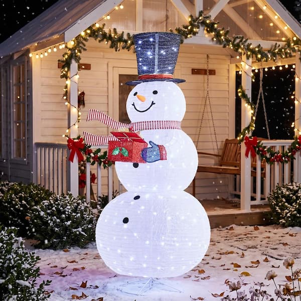 Karl home 6 ft. White Light Up Snowman with Gift Box and Remote