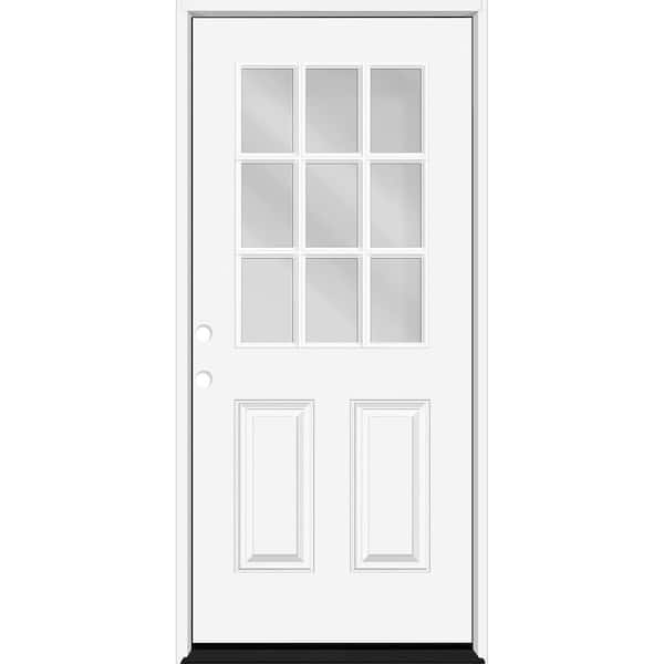 Reliant 32 in. x 80 in. 2P Half Lite 9L SDL Clear Glass RHIS White Finish Fiberglass Prehung Front Door 4-9/16 Jamb