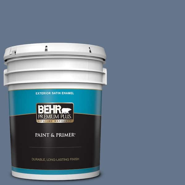 BEHR PREMIUM PLUS 5 gal. #BXC-75 Saltbox Blue Satin Enamel Exterior Paint & Primer
