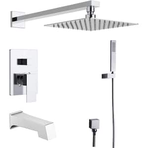 Monte Celo 1-Spray Tub and Shower Faucet Combo with Square Showerhead and Handheld Shower Wand in Chrome
