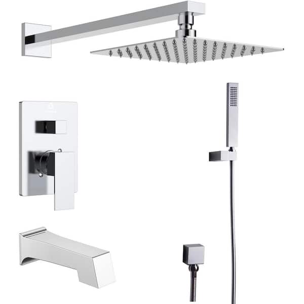 Lexora Monte Celo 1-Spray Tub and Shower Faucet Combo with Square Showerhead and Handheld Shower Wand in Chrome